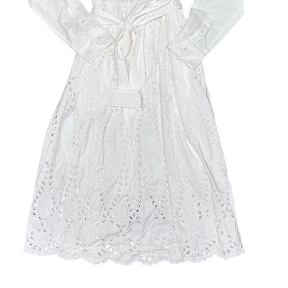 Frank & Eileen Grace Eyelet Lace Midi Dress Long Sleeve Shirtdress White Large - Picture 5 of 10